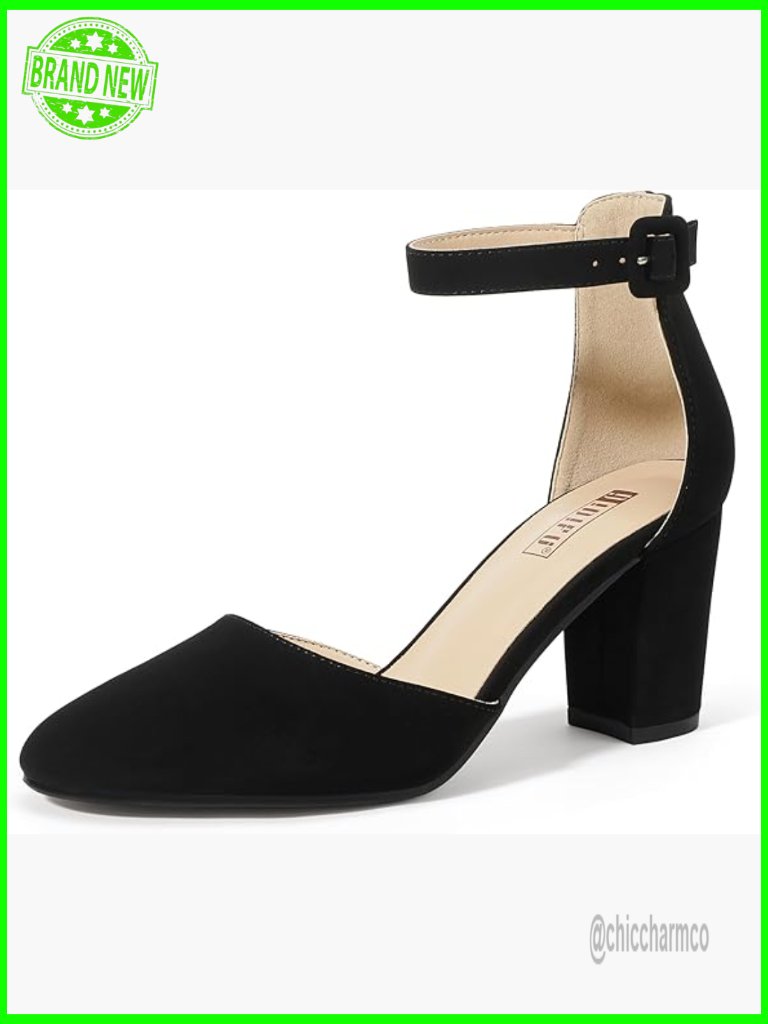 Chunky Block Heels For Women Comfortable Dress Pumps Ankle Strap Work Shoes